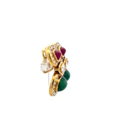 18K YG Drop Earrings with 4.6 Ct Diamonds 12x9.8mm Emerald & 6.8x7.5mm Rubies