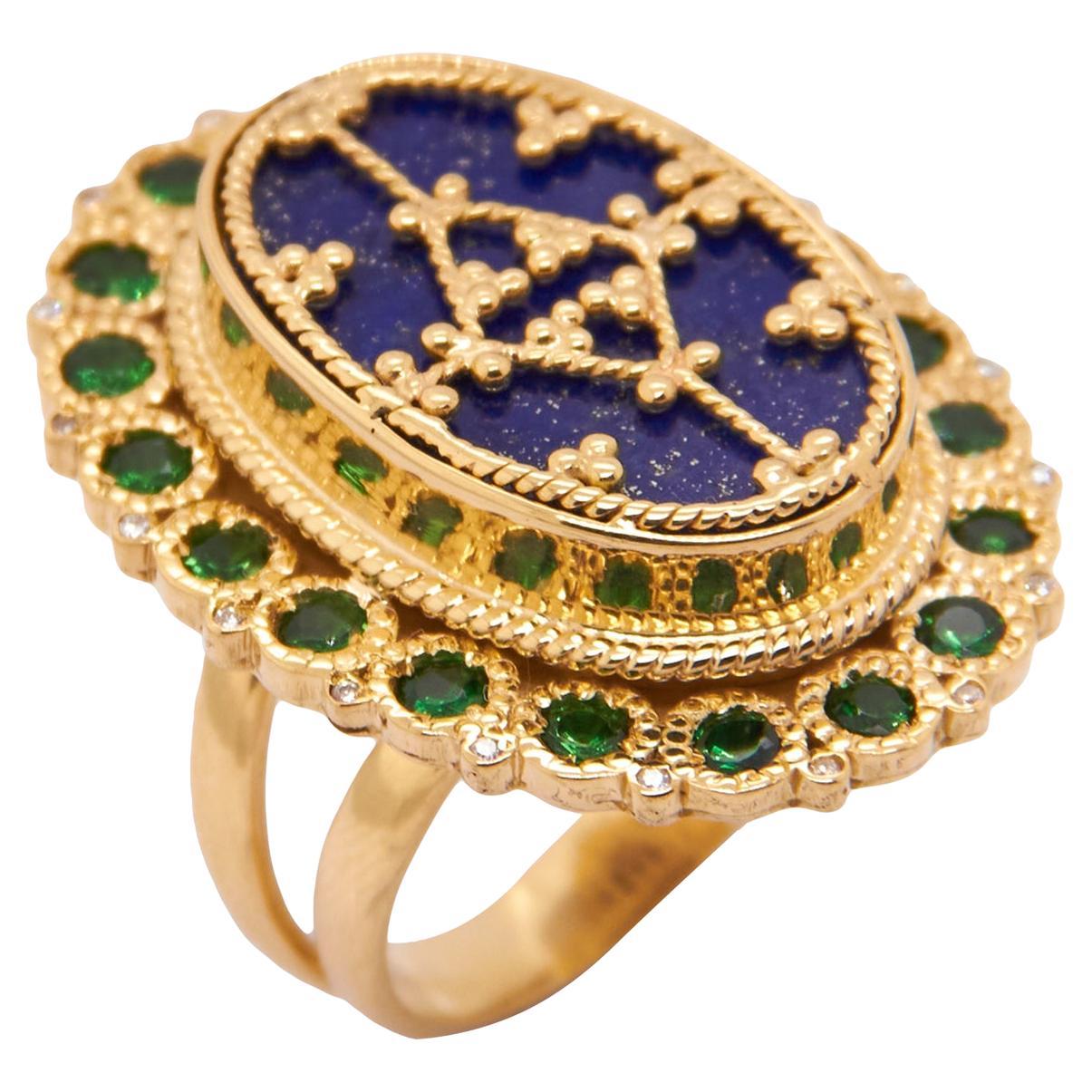 Pre-owned Silvia Furmanovich 18k Yg Lapis, Tsavorite And Diamond Silk Road Ring By  In Multi