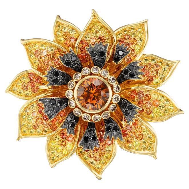 18K YG Montana Sapphire, Colored Sapphire, Black Diamond, Cognac Diamond Pendant