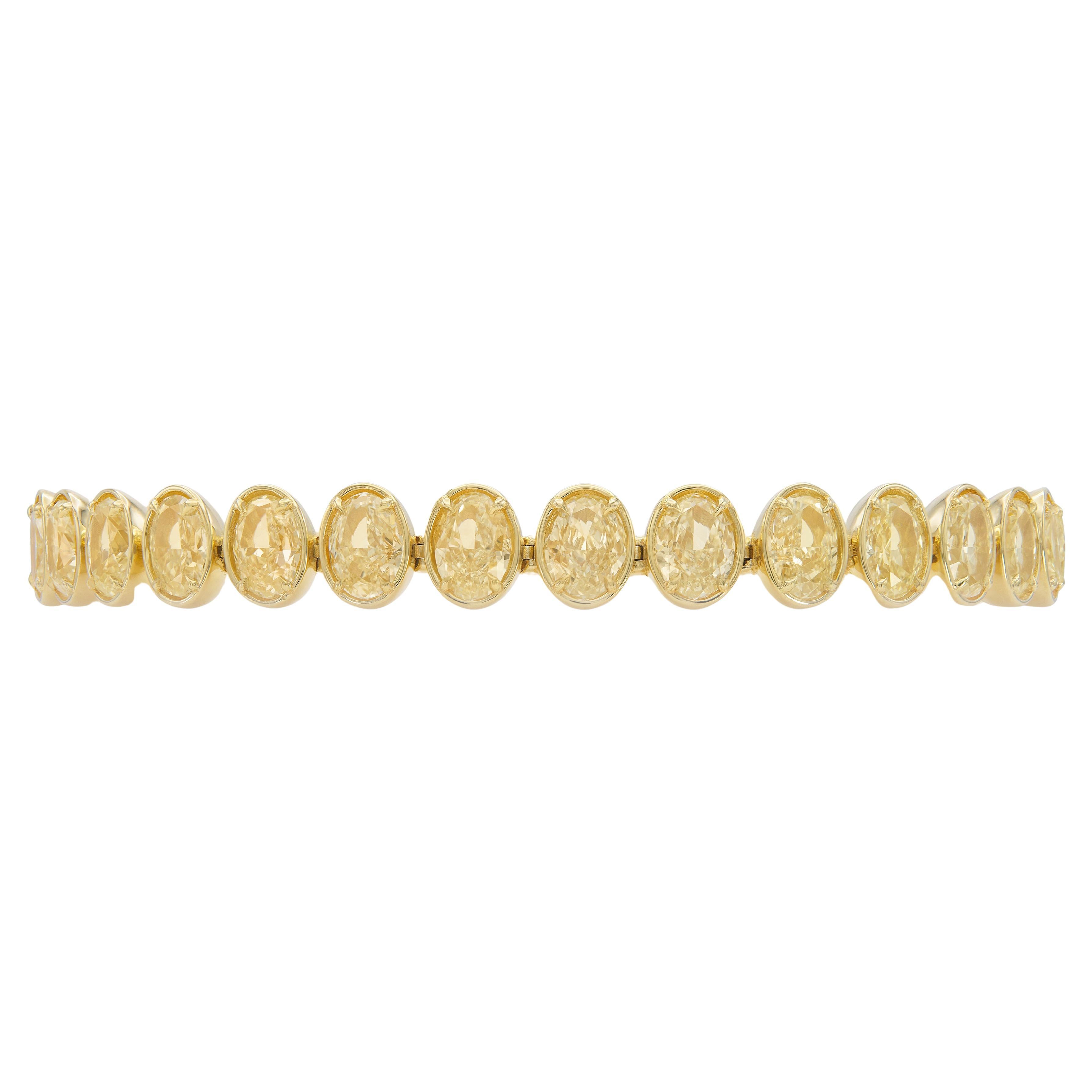 18K YG Oval Cut Natural Yellow Diamonds Tennis Bracelet Tw: 17.16 carats