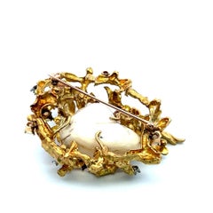 18K YG Pin Brooch with 0.32 Carat Round G VS Diamonds 3.00-3.7mm Opal & Pearls