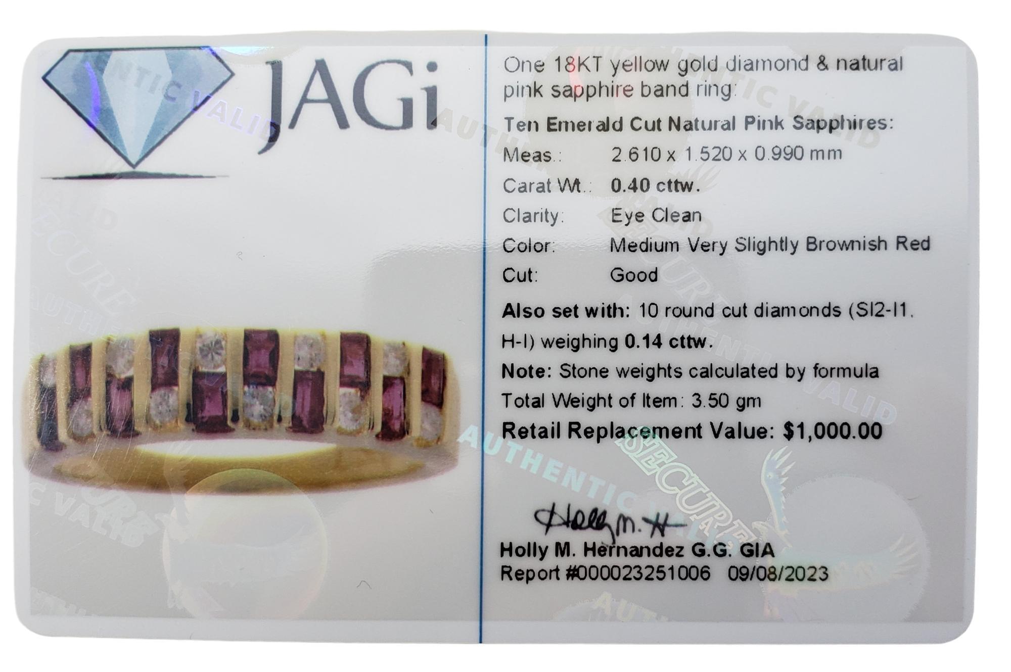 18K YG Pink Sapphire and Diamond Ring Size 6 #15460 For Sale 4