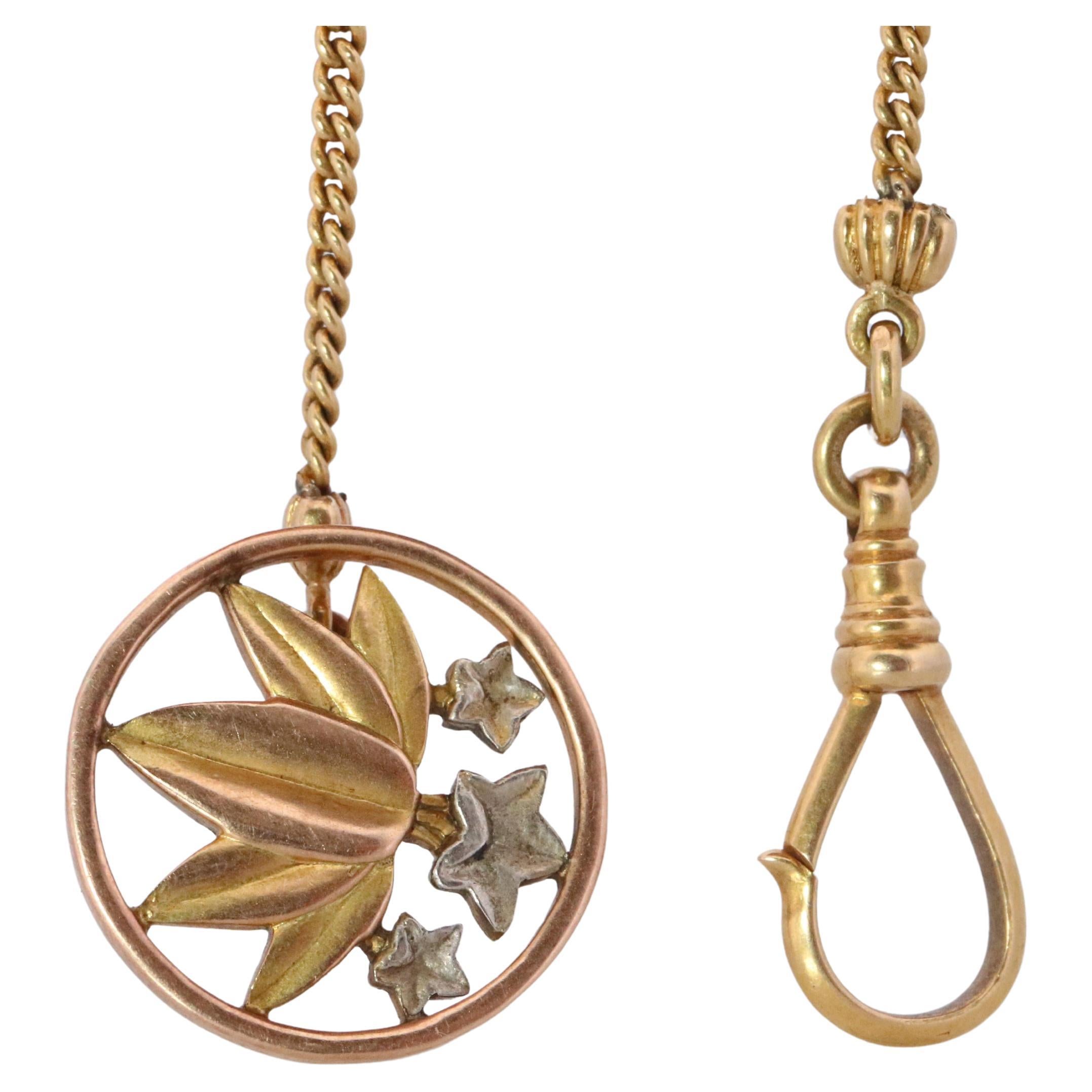 Catena per orologio da tasca YG 18k. Antico orologio da tasca Catena da tavolo.