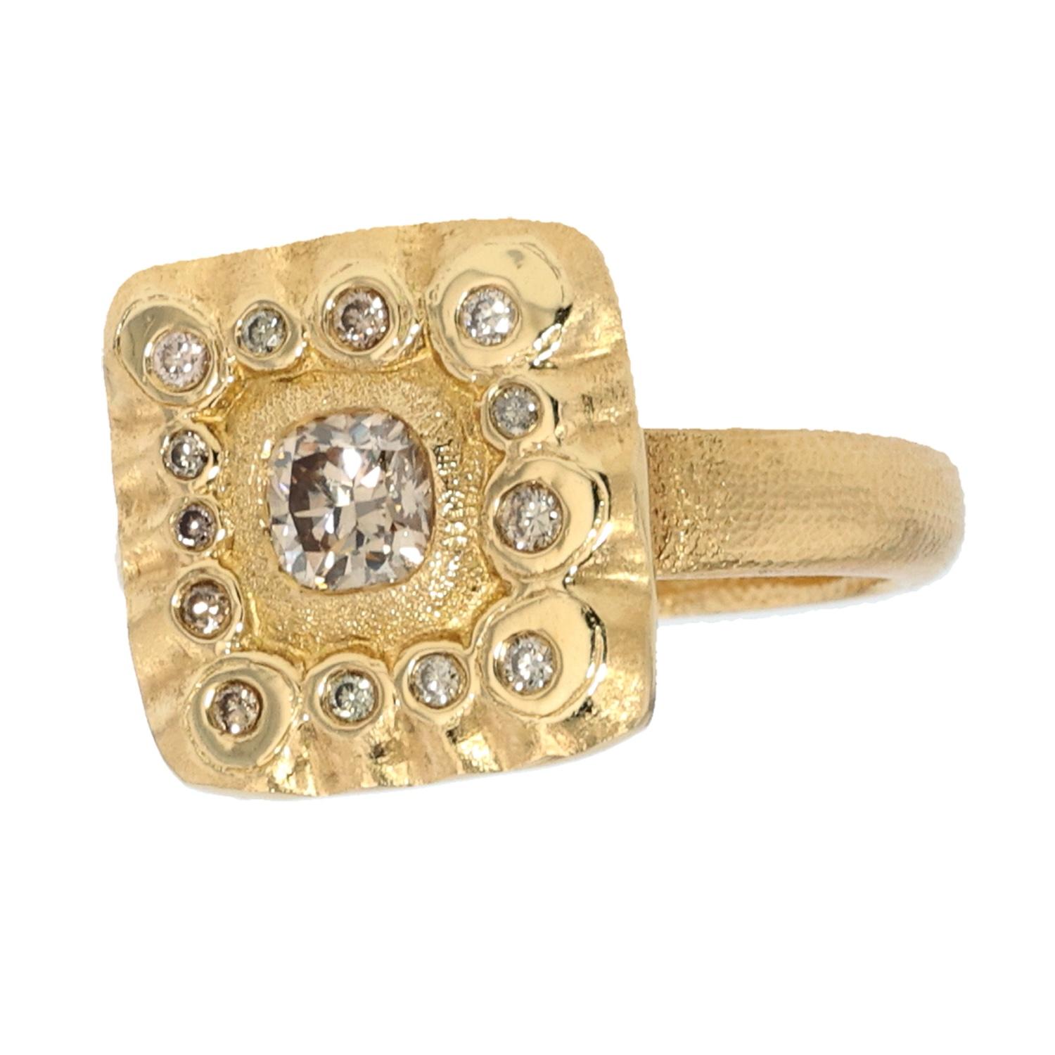 18K YG Ring with Round Brown Diamond and Brown Diamond Accents by Audrius Krulis In New Condition For Sale In Virginia Beach, VA