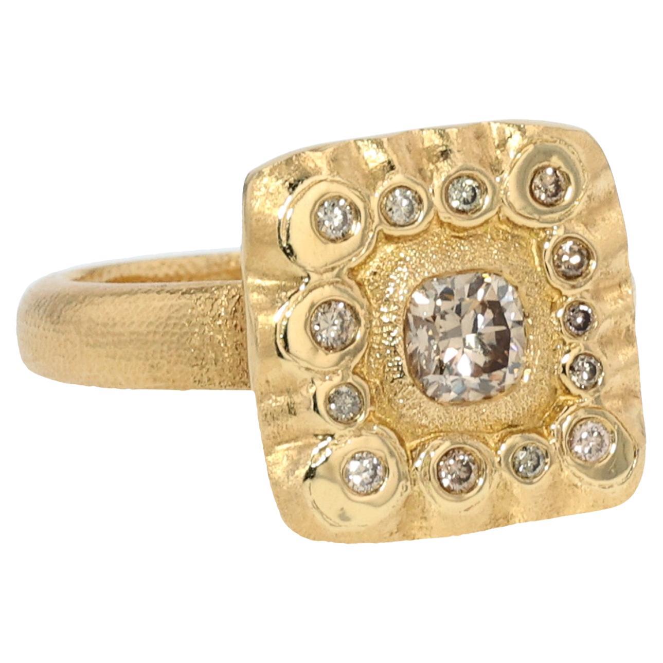 18K YG Ring with Round Brown Diamond and Brown Diamond Accents by Audrius Krulis