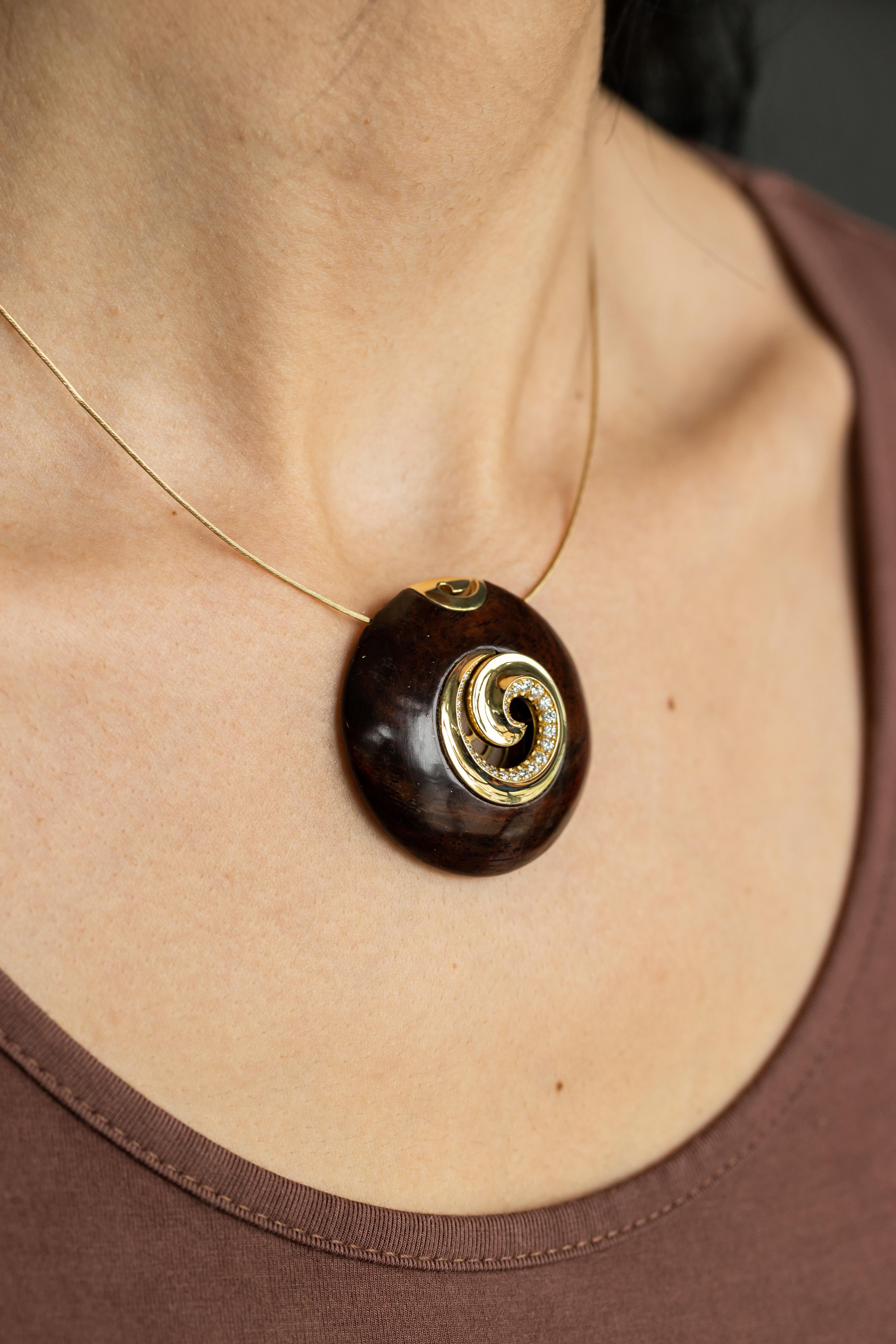Brilliant Cut 18K YG Rosewood and Diamond Necklace by Michael  Bondanza For Sale