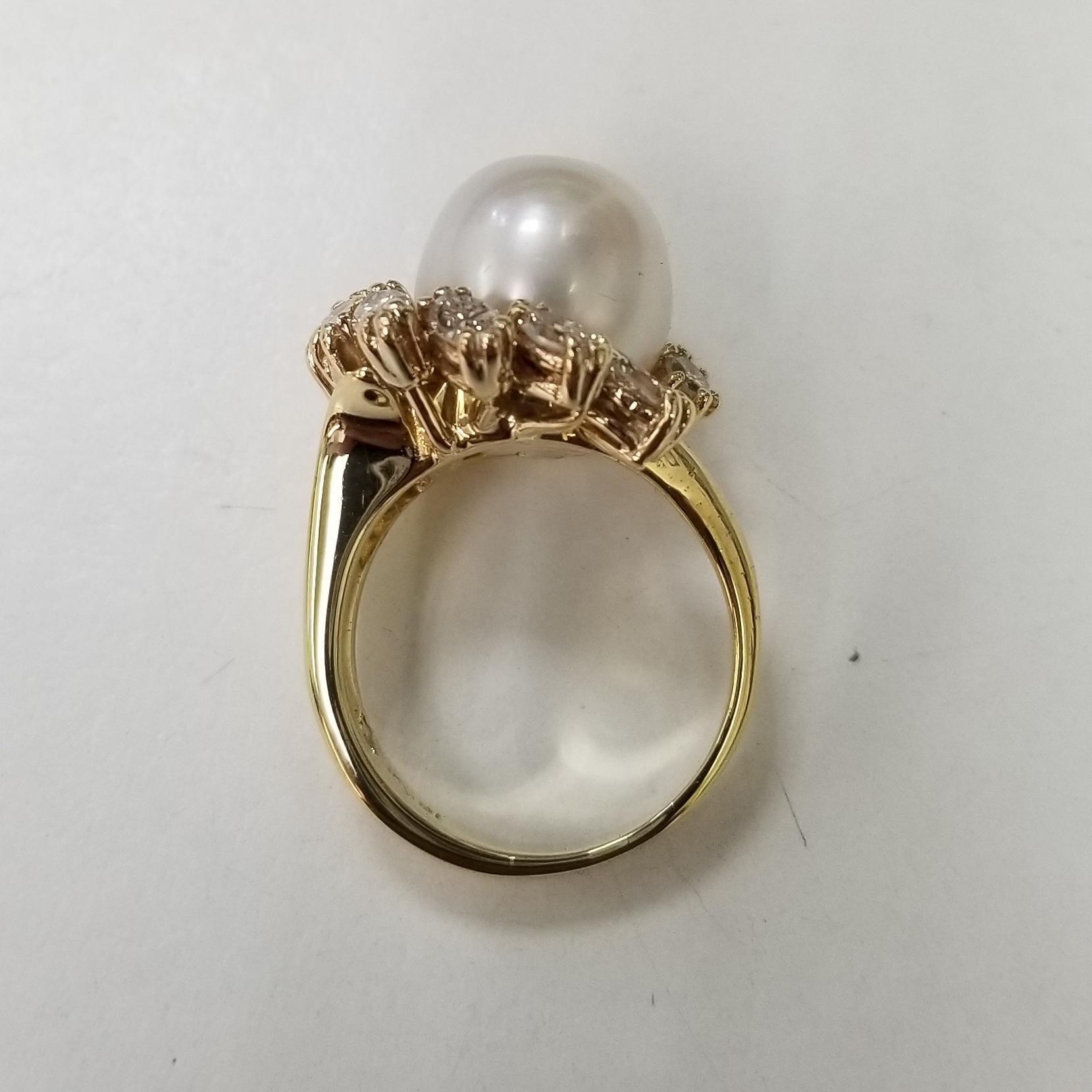 18k Yg South Sea Pearl with Marquise Diamonds, Ring by George Hoffman In Excellent Condition For Sale In Los Angeles, CA