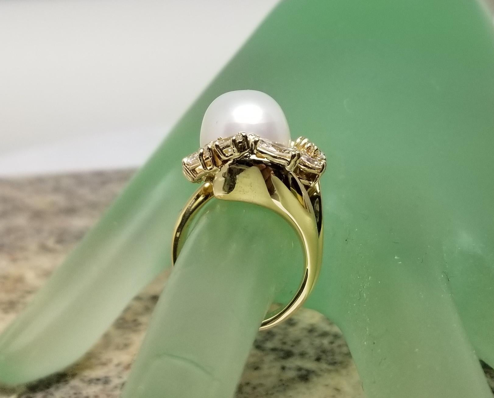 18k Yg South Sea Pearl with Marquise Diamonds, Ring by George Hoffman 1