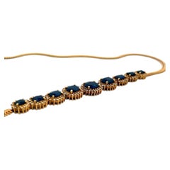 18K YG Station Necklace with 1.5 Carat Round Diamonds & 9.5 Carat Sapphires