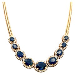 18K YG Station Necklace with 1.5 Carat Round Diamonds & 9.5 Carat Sapphires