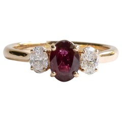 Anello con diamante rubino da 1,062 carati certificato 18 carati, anello di fidanzamento a tre pietre