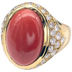 18 Karat Gold and Diamond Coral Ring