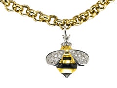 18 Karat Gold and Enameled Bees Charm Bracelet
