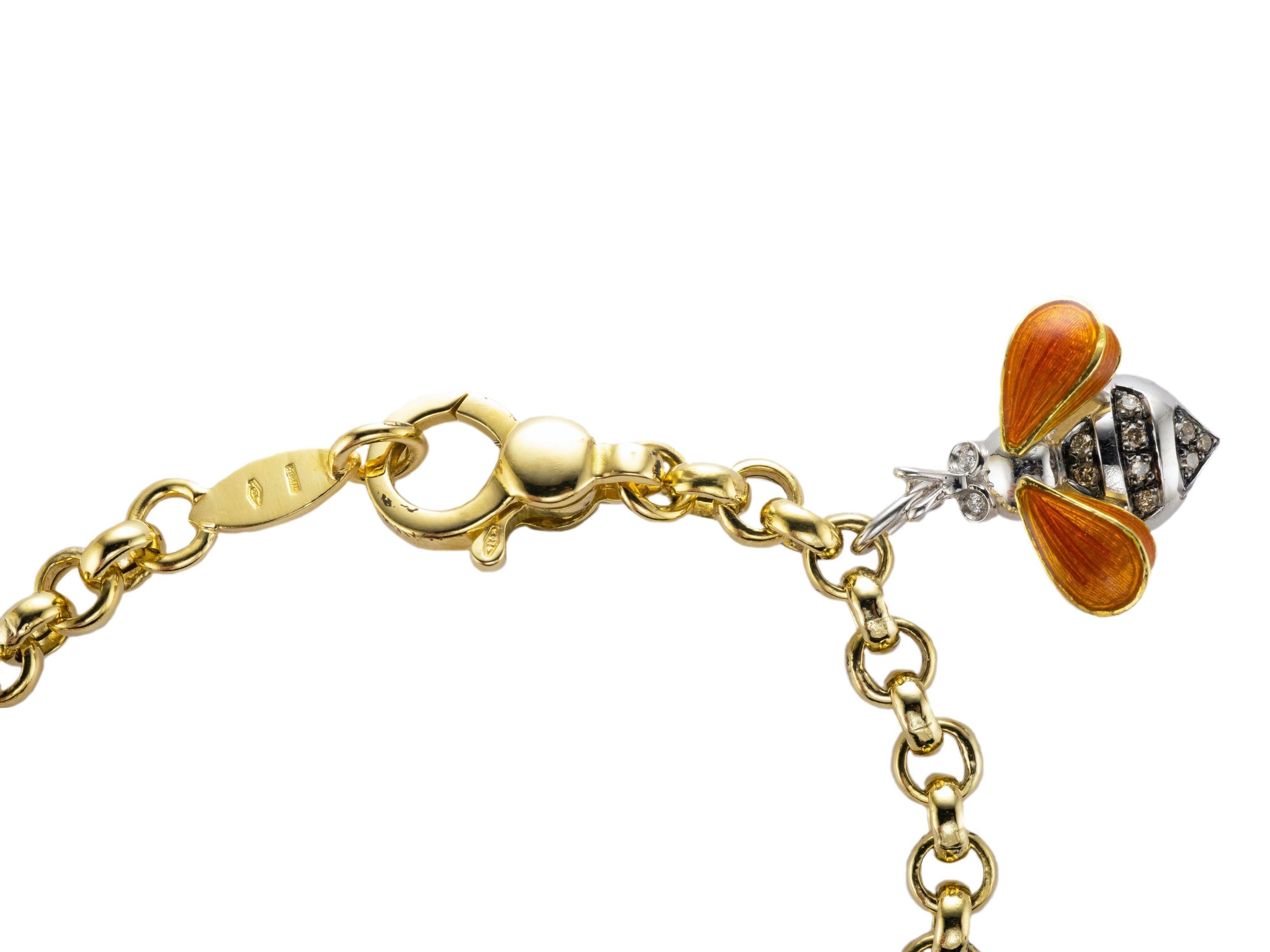 Bracelet breloque en or 18 carats et abeilles émaillées Neuf - En vente à Cattolica, IT