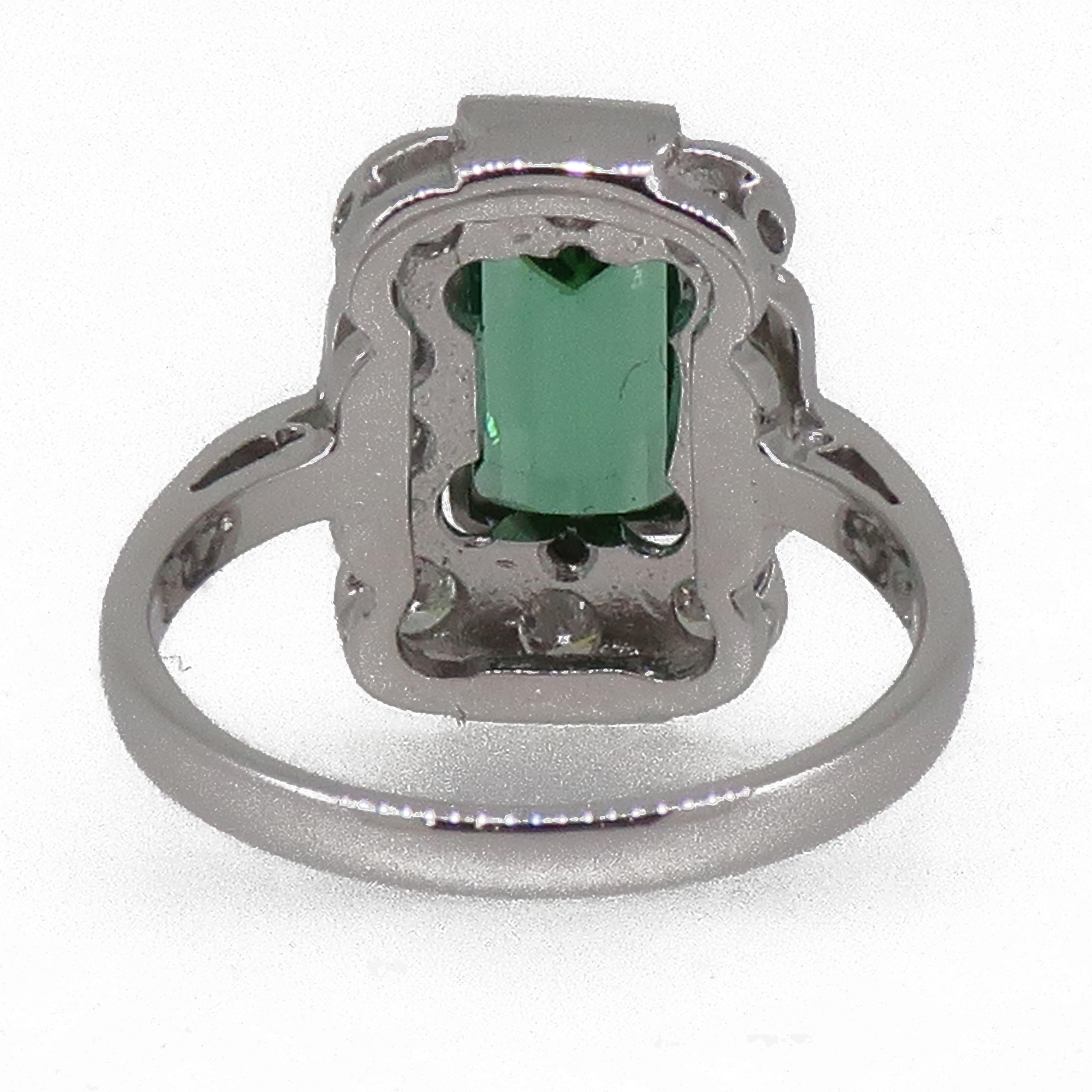 Women's 18Karat Gold Baguette Cut Green Tourmaline & Diamond Art Deco Style Cluster Ring