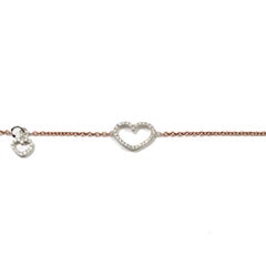 18 Karat Gold Charm Chain Diamond Heart Bracelet Bangle