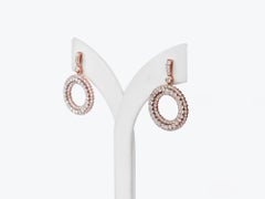 18karat Gold Dangle Earring Rose Gold Cluster Double Halo Circle Diamond Earring