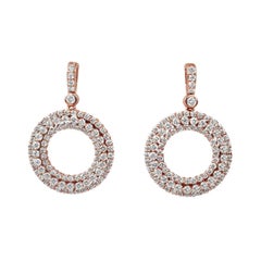 Pendientes Colgantes de Oro de 18 Quilates Pendientes de Diamantes Círculo Doble Halo en Racimo de Oro Rosa