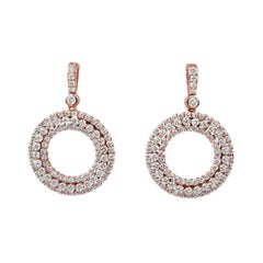 18karat Gold Dangle Earring Rose Gold Cluster Double Halo Circle Diamond Earring