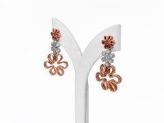18Karat Gold Dangle Earring Tow Tone White Gold Rose Gold Floral Diamond Fashion