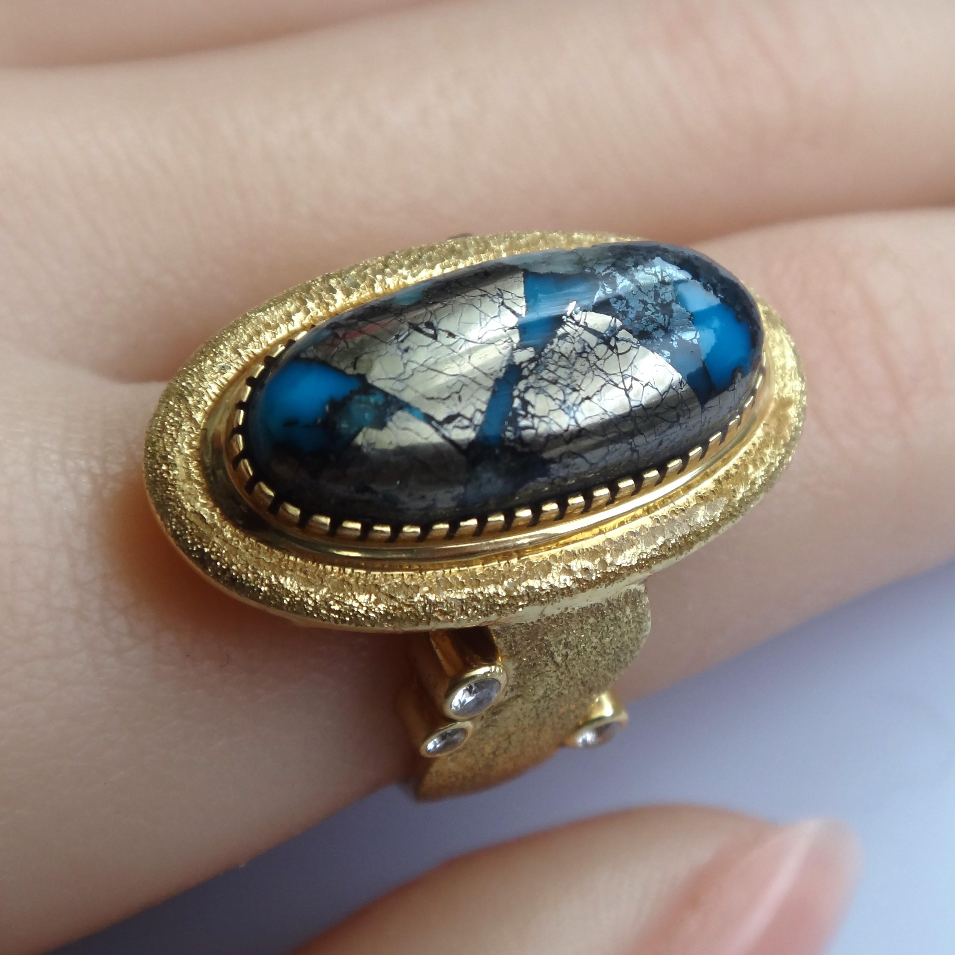 18Karat Gold Diamond And Natural Kingman Ithaca Turquoise Ring For Sale 3
