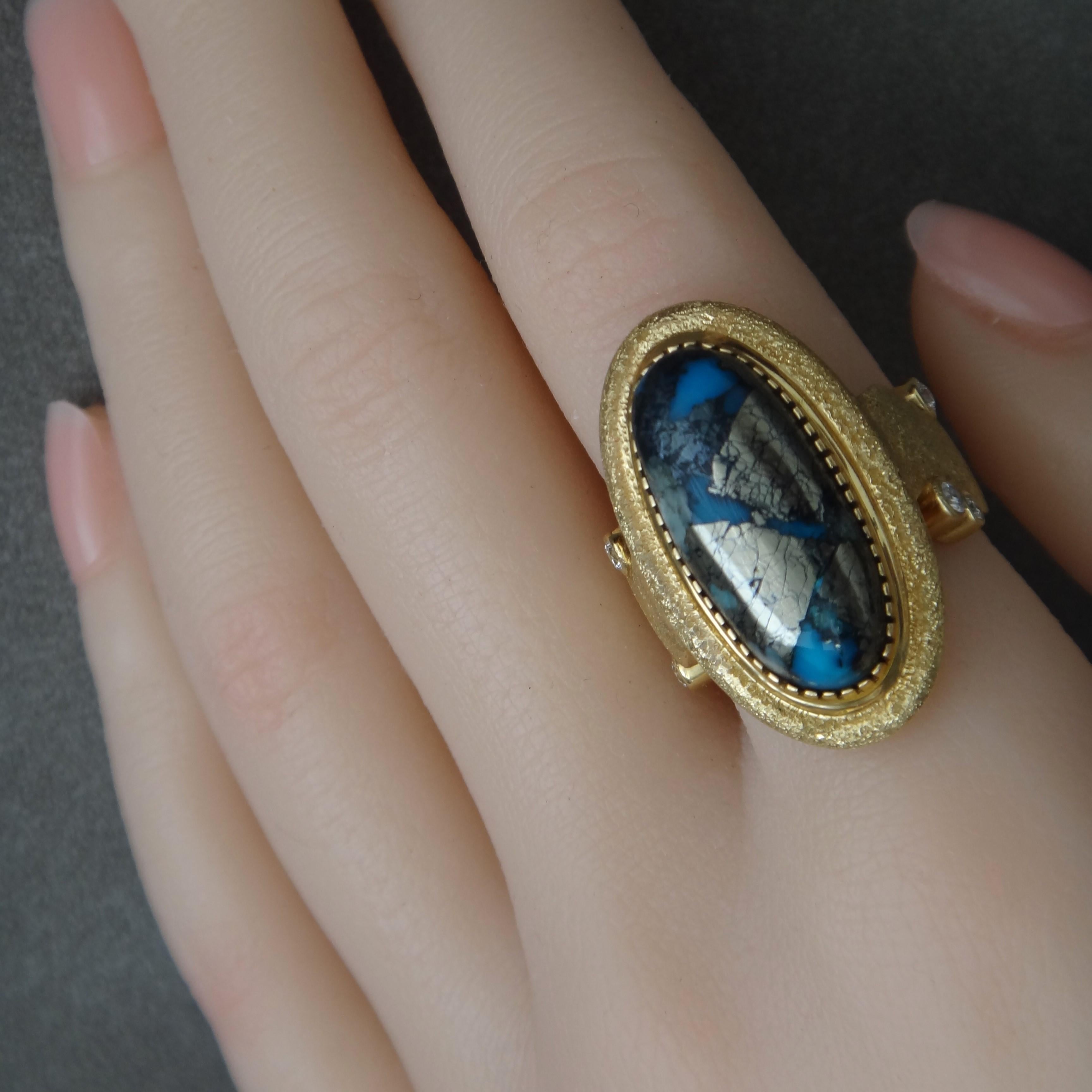 18Karat Gold Diamond And Natural Kingman Ithaca Turquoise Ring For Sale 4