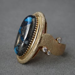 18Karat Gold Diamond And Natural Kingman Ithaca Turquoise Ring