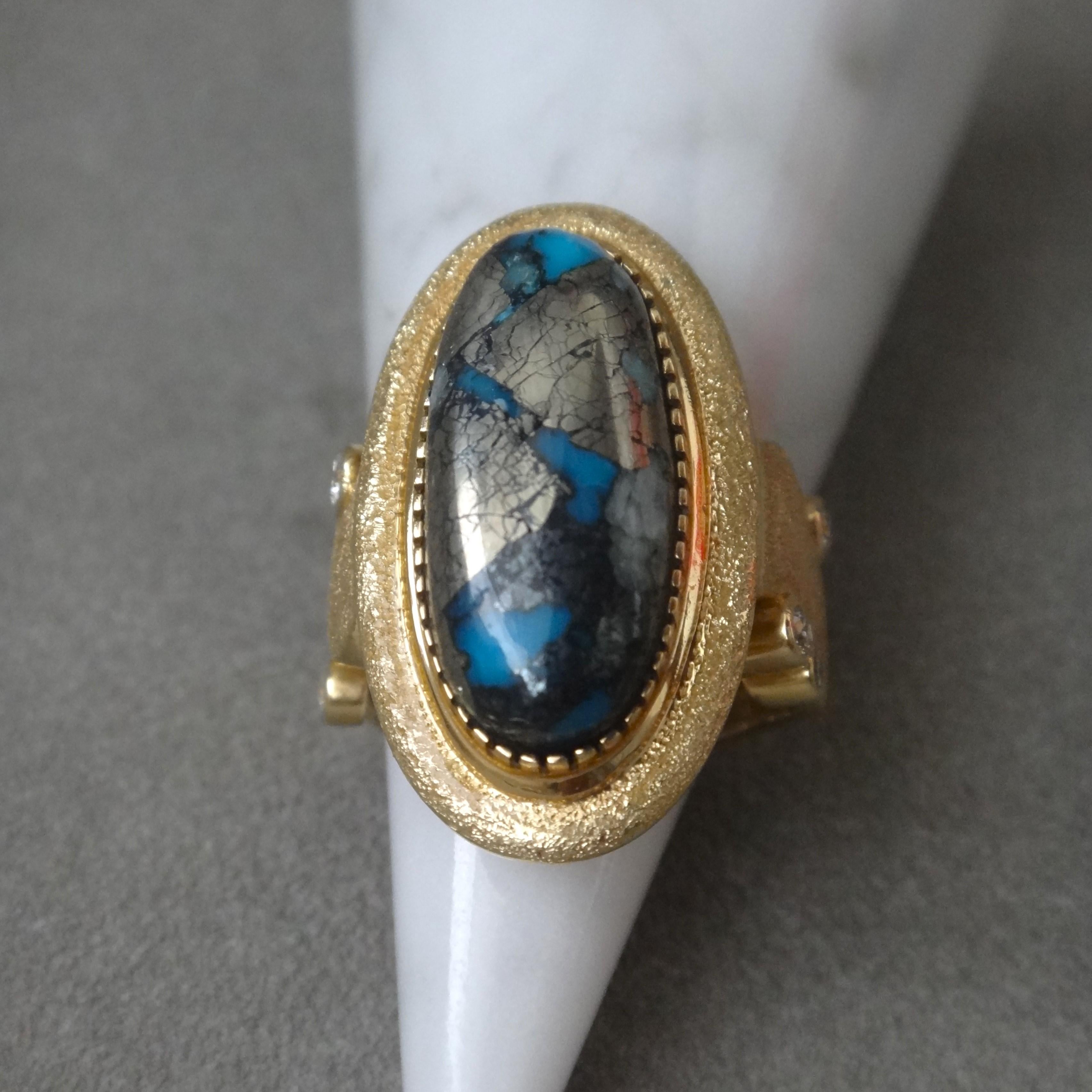 18Karat Gold Diamond And Natural Kingman Ithaca Turquoise Ring In New Condition For Sale In Shanghai, CN