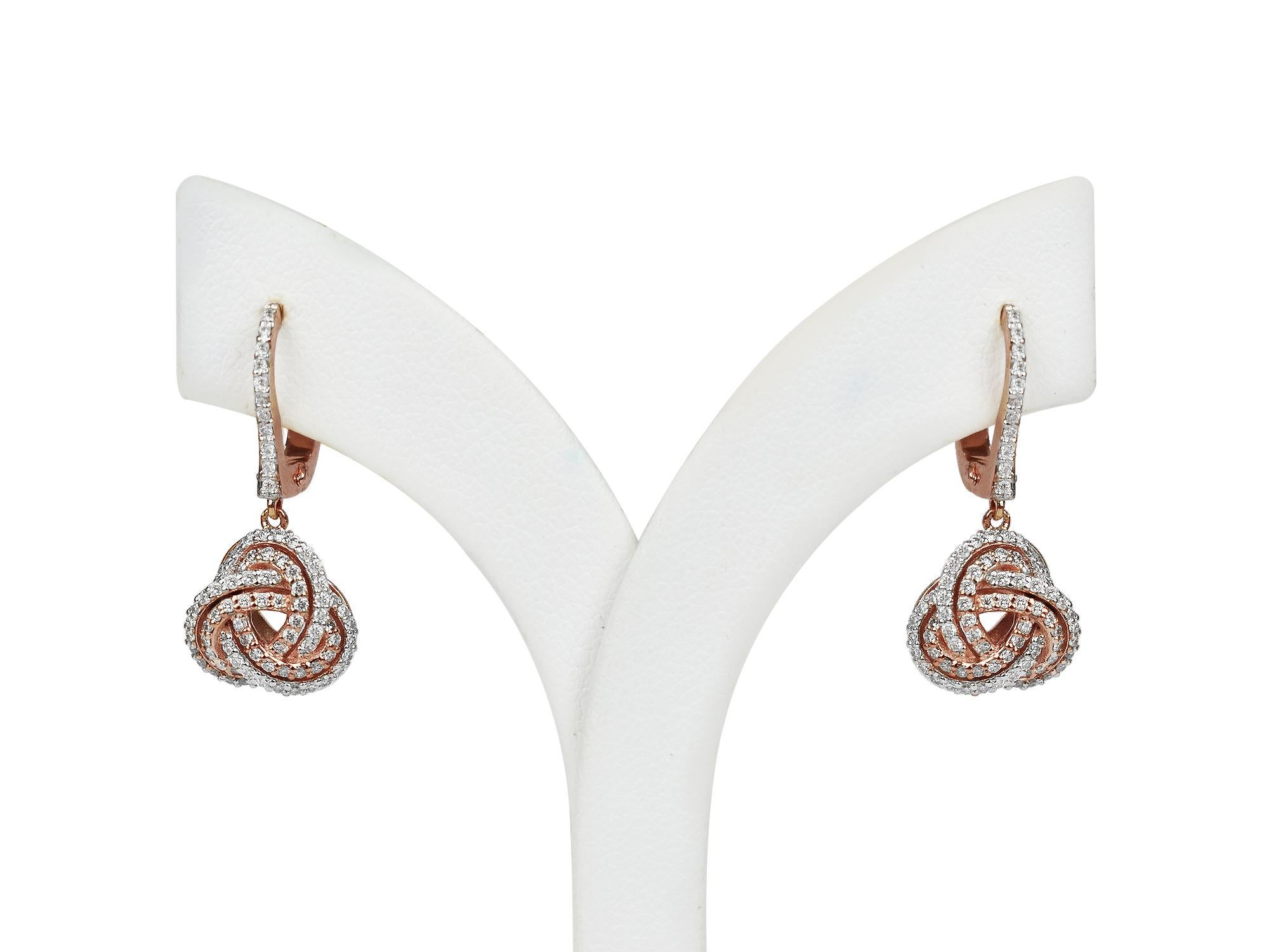 Art Nouveau 18karat Gold Earring Two Tone White Gold Rose Gold Infinity Dangle Earring For Sale
