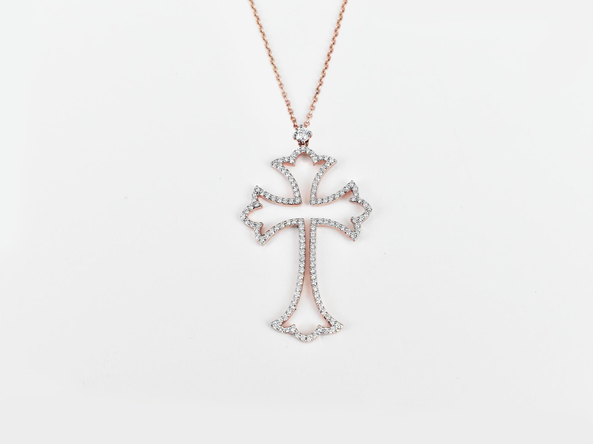 18Karat Gold Pendant Necklace Rose Gold Cross Diamond Pave
      18K Rose gold cross pendant. A universal symbol of faith & belief, glittering diamonds showcased in truly timeless jewels and eternally elegant. Crafted with the joyful and brilliant