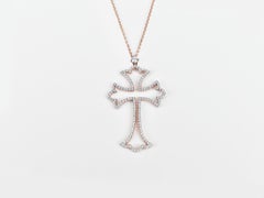 18k Gold Pendant Necklace Rose Gold Cross Diamond Pave