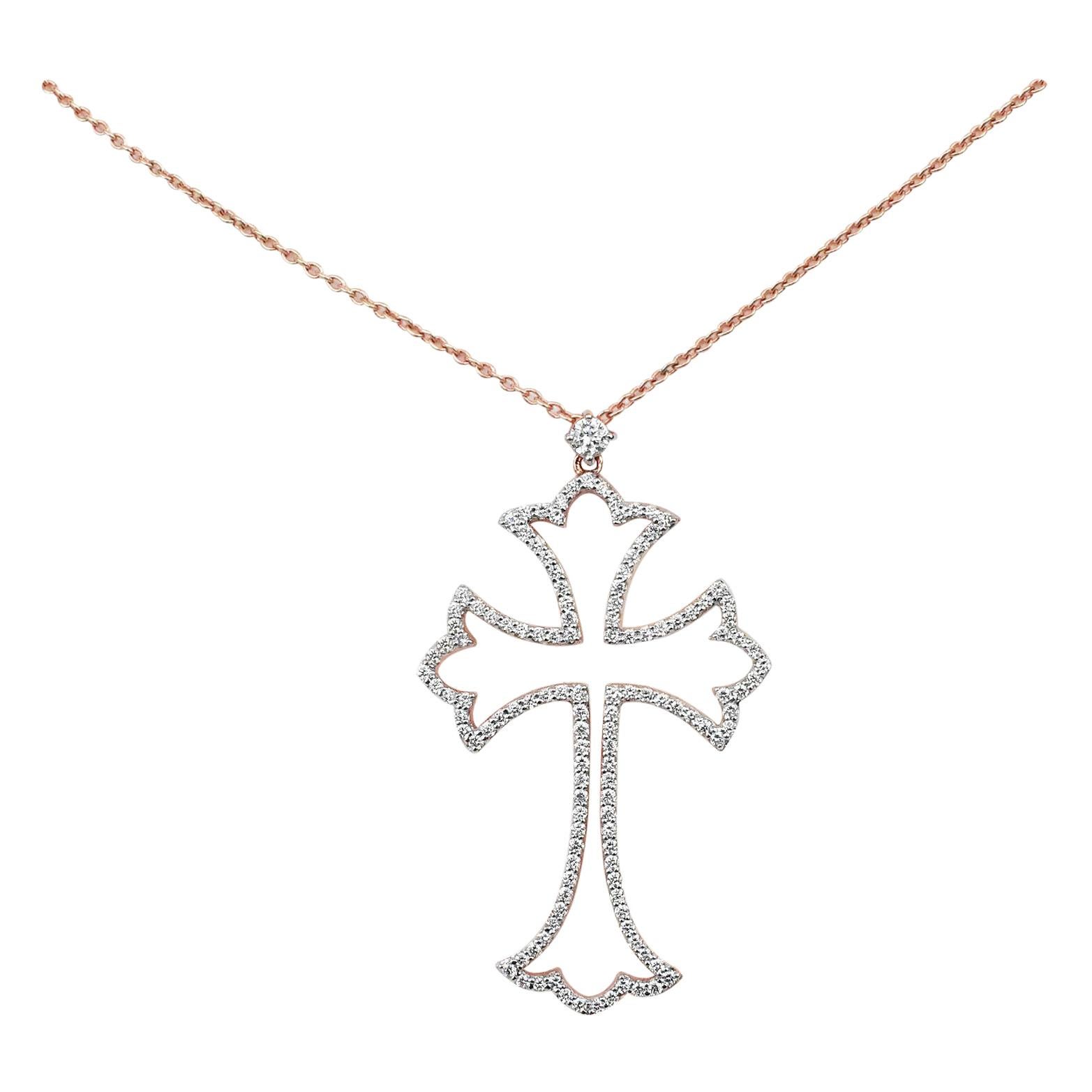Cognac Diamond Cross Pendant in 18 Carat Rose Gold For Sale at 1stDibs