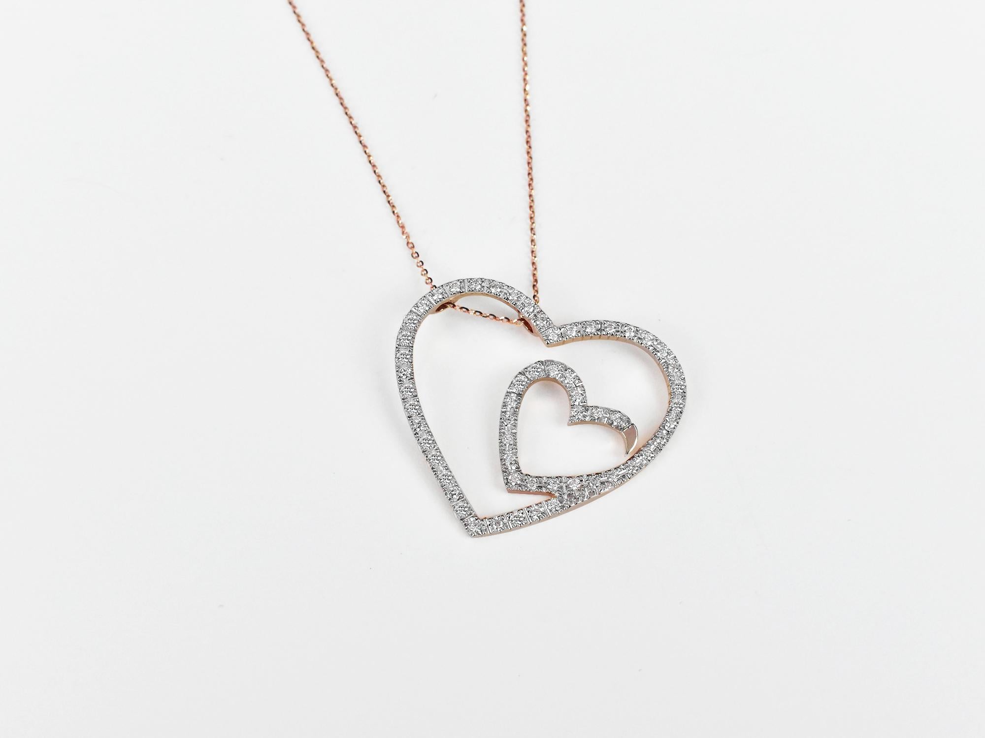 18K Gold Pendant Necklace Rose Gold Diamond Pave Heart shape   
     An 18K Rose gold Intricately crafted with dazzling brilliant diamonds that have remarkable sophistication, depth, and brilliance. 
        A distinctive symbol of love. Features a