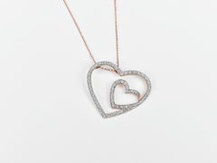 18k Gold Pendant Necklace Rose Gold Diamond Pave Heart Shape