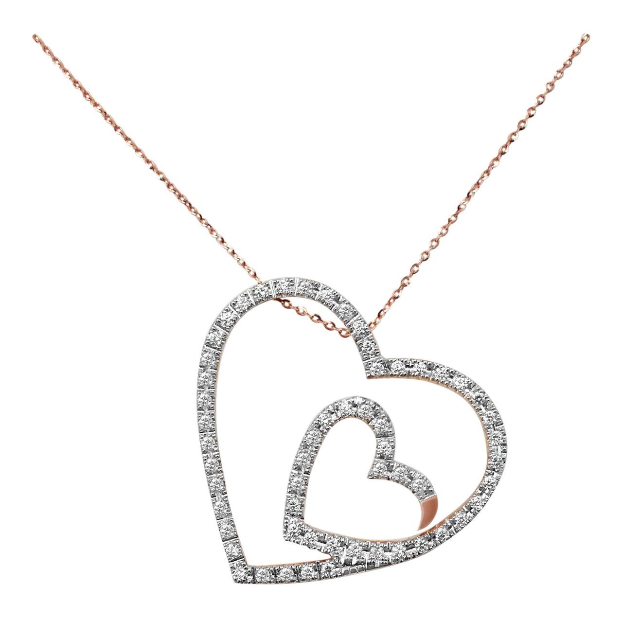 Cartier Rose Gold Pave Diamond Heart Pendant on a Chain Necklace at