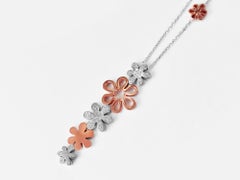 18 Karat Gold Pendant Necklace Two Tone White Gold Rose Gold Diamond Pave Dangle