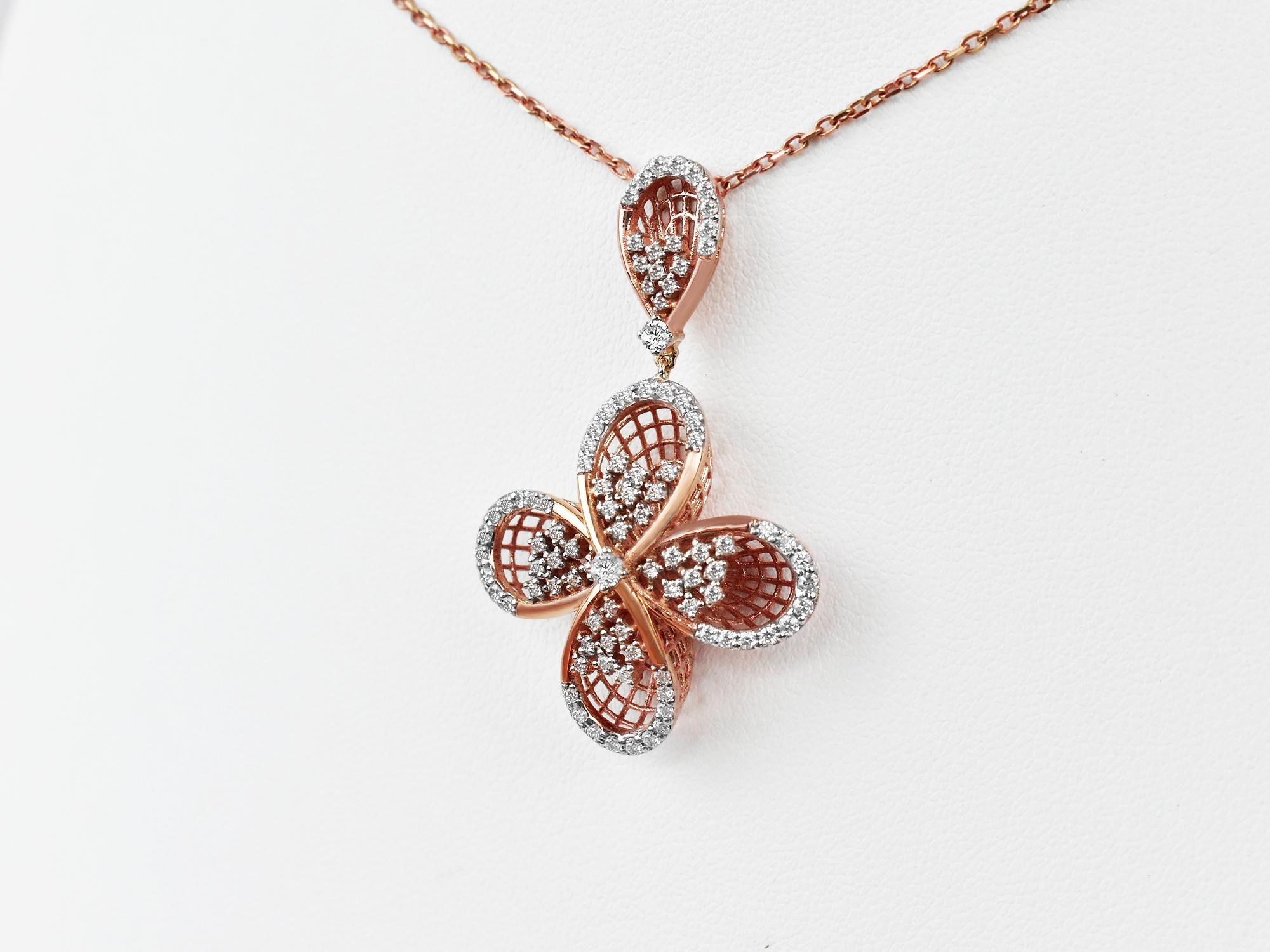 18Karat Gold Pendant Necklace Two-Tone White Gold Rose Gold Diamond Pave Dangle Floral Fashion Pendant Necklace
     A fashion Art Noumea floral pendant necklace meticulously crafted to mesmerize. Each part of this art piece shows the passion for