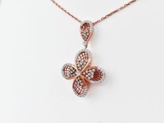 18 karat Gold Pendant Necklace Two Tone White Gold Rose Gold Diamond Pave Dangle