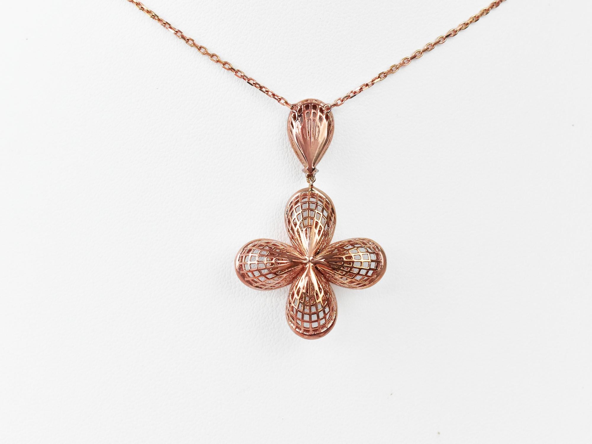 Round Cut 18karat Gold Pendant Necklace Two Tone White Gold Rose Gold Diamond Pave Dangle For Sale