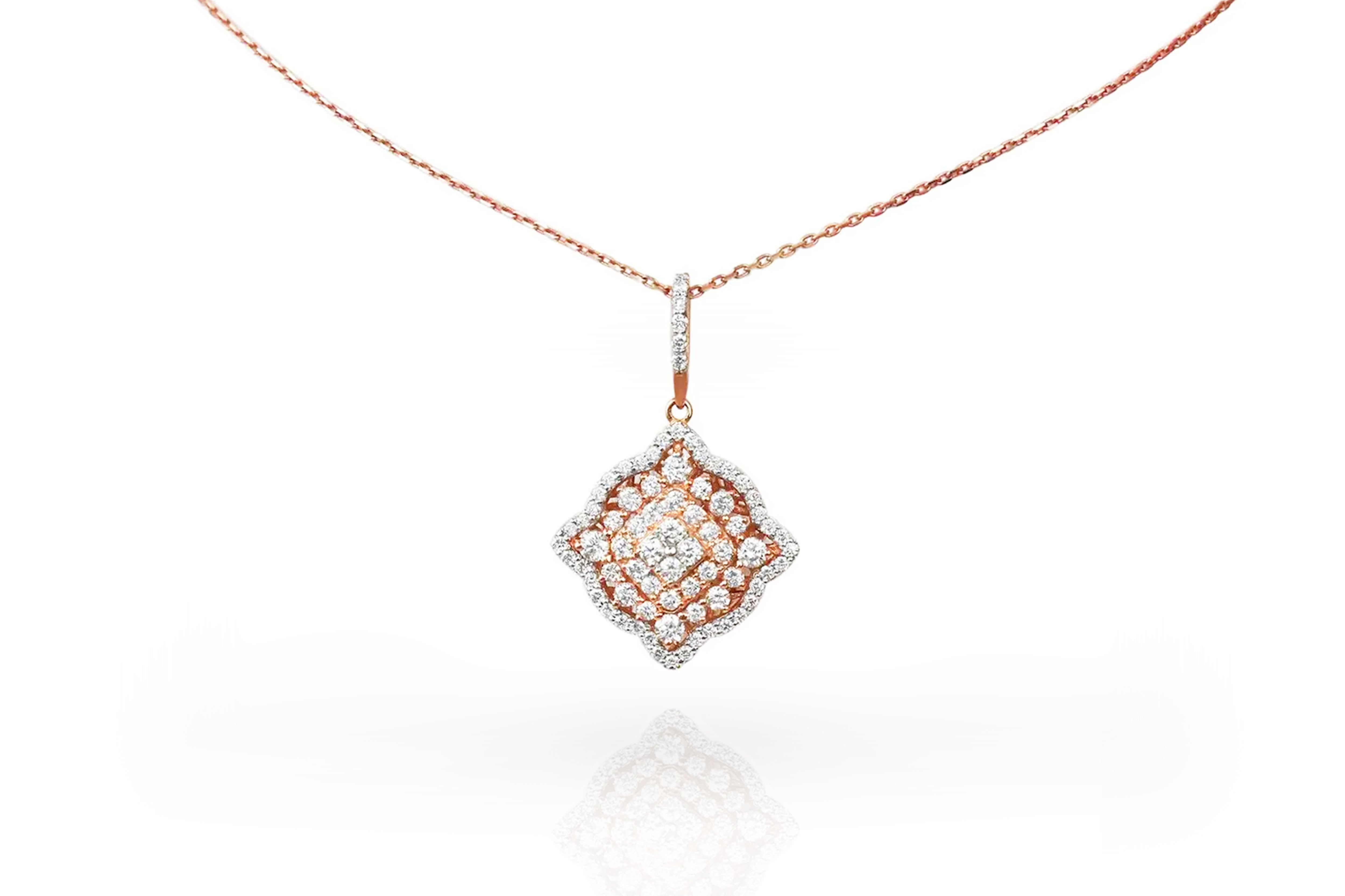 18Karat Gold Pendant Necklace Two Tone White Gold Rose Gold Diamond Pave Fashion For Sale