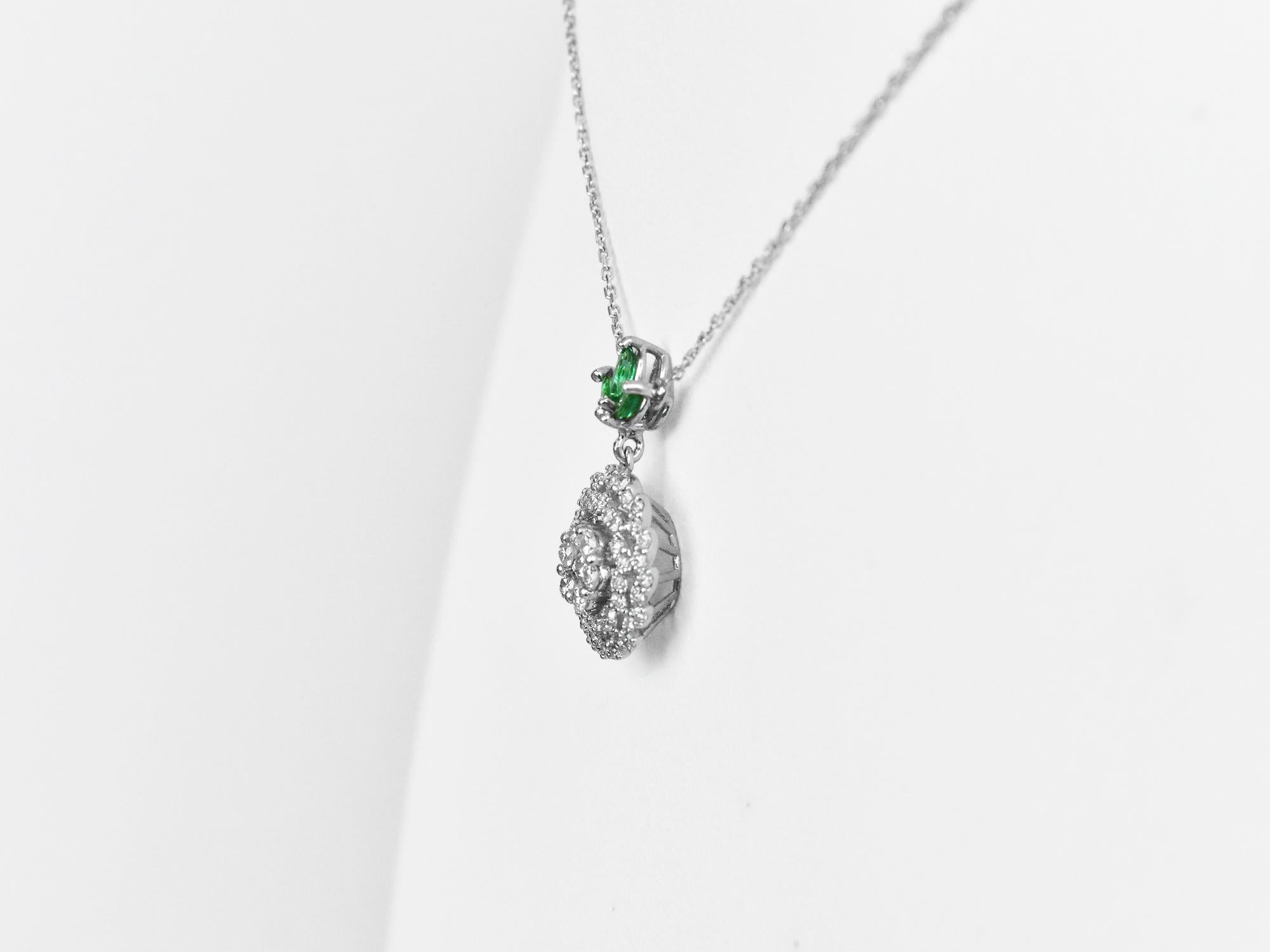 Marquise Cut 18k Gold Pendant Necklace White Gold Diamond Pave Emerald Marquise For Sale