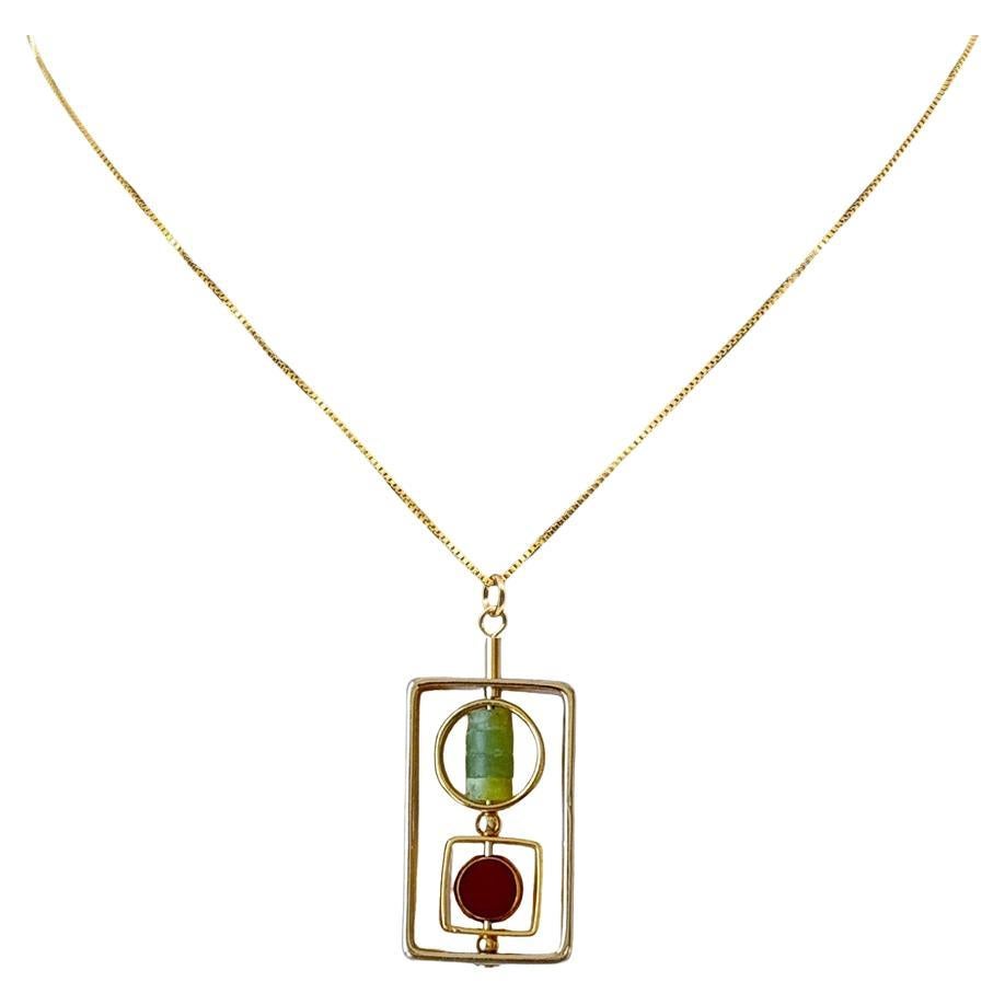 Pre-owned Aracheli Studio 18karat Gold-plated Silver Art X Nephrite Jade Gemstone Necklace In Green
