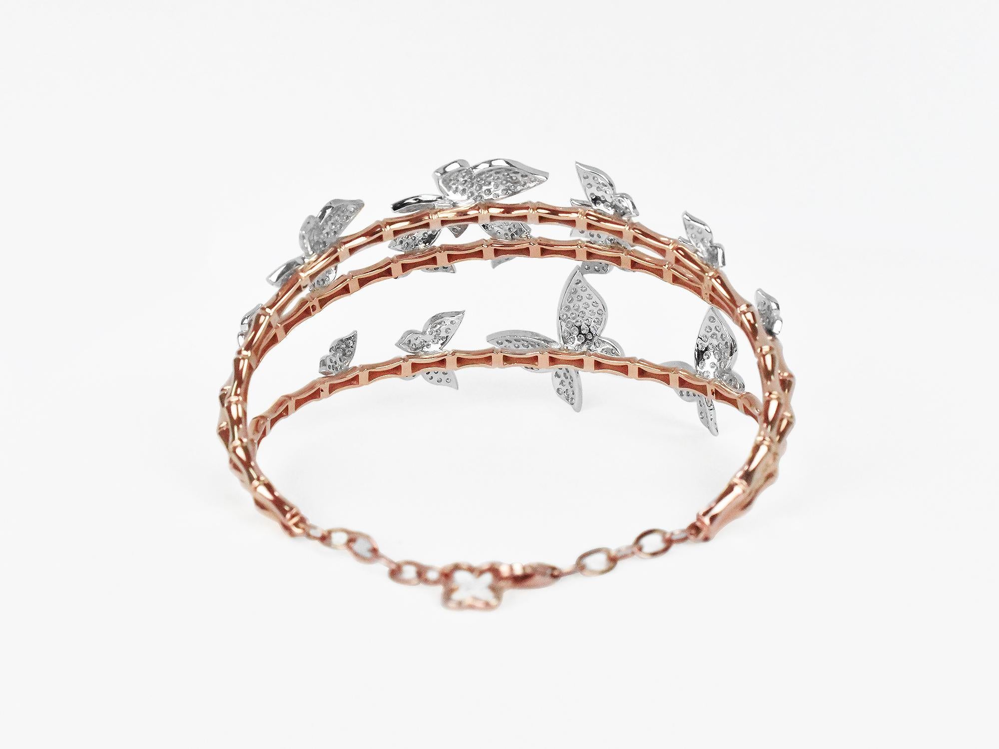 18 Karat Gold Zweifarbig Rose Gold Weißgold Diamanten Pave Schmetterling Mode (Art nouveau)