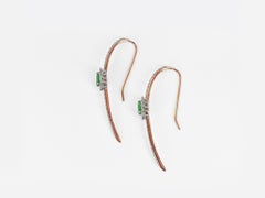 18 Karat Gold Two Tone White Gold Rose Gold Long Earring Long Bar Emerald Oval