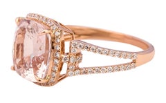 18Karat Rose Gold 4.05 Carat Cushion-Cut Pink Morganite and Diamond Cluster Ring