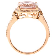 18Karat Rose Gold 4.05 Carat Cushion-Cut Pink Morganite and Diamond Cluster Ring