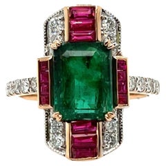 18 Karat Rose Gold Emerald, Ruby and Diamond Cocktail Ring