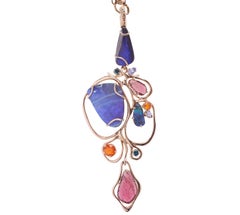 18 Karat Gold Gr.22.25, Boulder Opal Carat 25.90, Rubellite, Pendant, Necklace