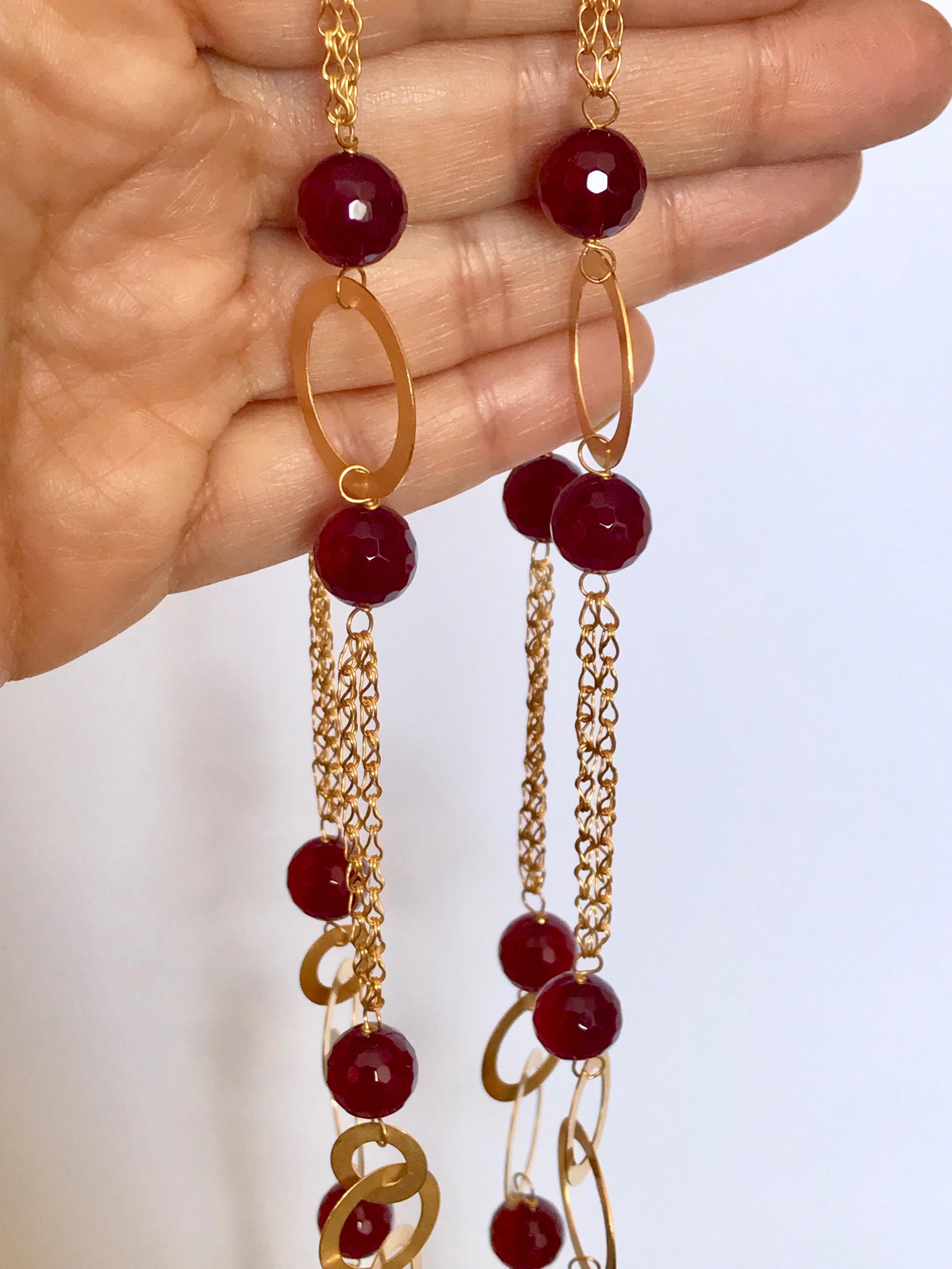 18 Karat Solid Yellow Gold Handmade Cranberry Agate Chain Necklace For Sale 6