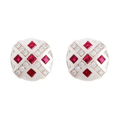 18Karat White Gold 0.24 Karat White Diamonds 1 Karat Ruby Chess Clip-On Earrings